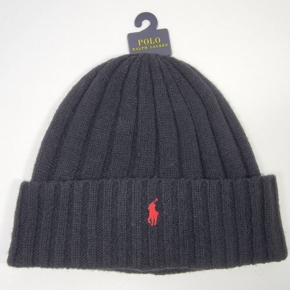Polo Ralph Lauren Other - Polo Ralph Lauren Signature Merino Cuffed Beanie Hat Black Red (Pp0054-100) NWT